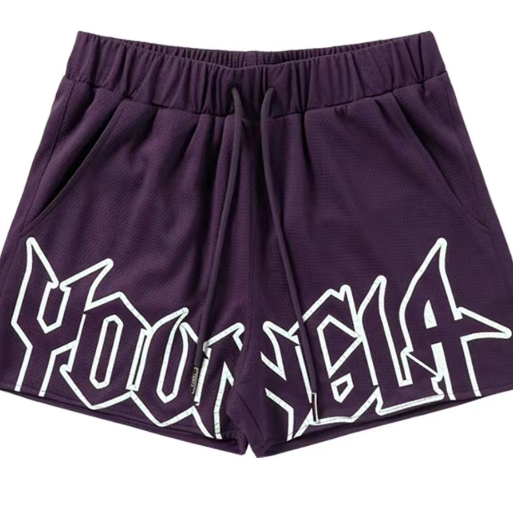 Athletic Purple Shorts with Relaxed Fit and Elastic Waistband